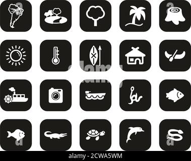 Amazon Rainforest Icons White On Black Flat Design Set Big Stock Vector