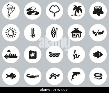 Amazon Rainforest Icons Black White Sticker Set Big Stock Vector Image Art Alamy