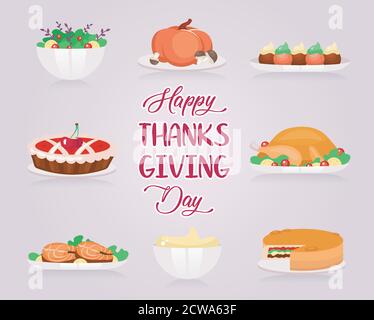 Happy Thanksgiving flat greeting card vector template Stock Vector