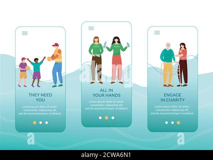 Charity activities onboarding mobile app screen vector template Stock Vector
