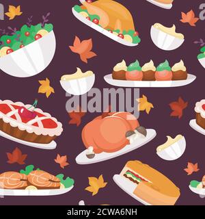 Thanksgiving day flat vector seamless pattern Stock Vector