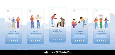 Voluntary work onboarding mobile app screen vector template Stock Vector