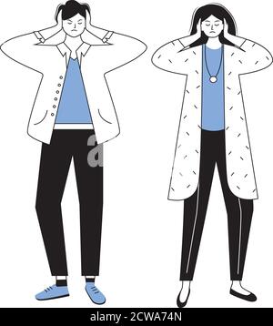 Trouble relationship blue and black flat contour vector illustration Stock Vector