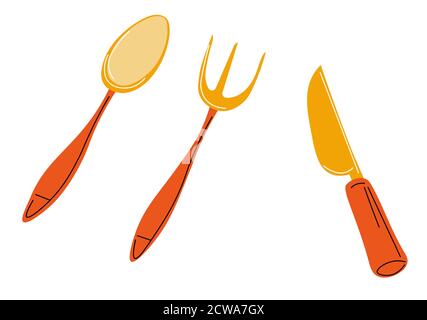 Golden cutlery, spoon and fork with knife vector Stock Vector