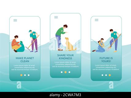 Voluntary activities onboarding mobile app screen vector template Stock Vector