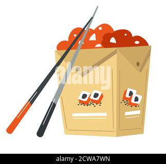 Asian food in package, noodles wok or sushi rolls Stock Vector