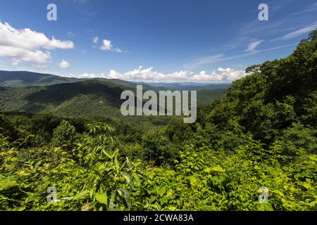 Scenic Appalachian Mountain overlook on the Foothills Parkway in the Great Smoky Mountains National Park of Tennessee. Stock Photo