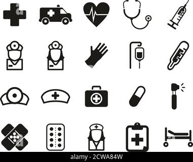 Ambulance or Emergency Response Team Icons Black & White Set Big Stock Vector