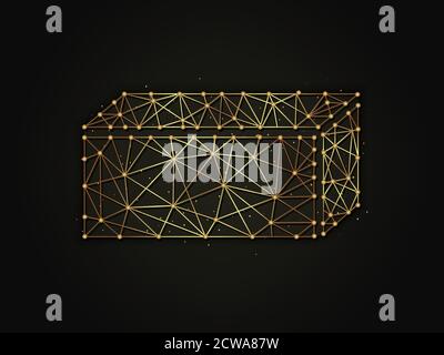 3d rectangle golden abstract illustration on dark background. Geometric shape polygonal template made from lines and dots. Stock Vector