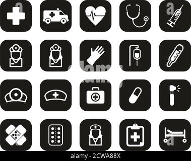 Ambulance or Emergency Response Team Icons White On Black Flat Design Set Big Stock Vector