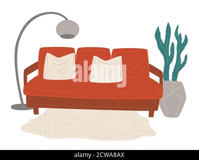 Living or sitting room interior, sofa and lamp Stock Vector