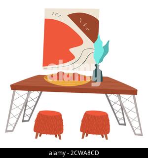 Dining room or kitchen interior, table with food Stock Vector