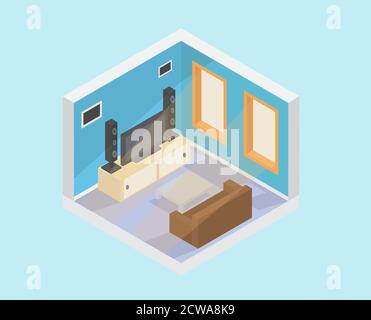 Illustration vector design of isometric living room Stock Vector
