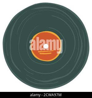 Old vinyl plate with label, music record on tape Stock Vector