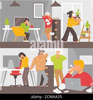 Sick employees coughing, reopening of offices Stock Vector
