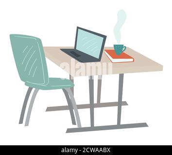 Simple office interior, table and laptop vector Stock Vector