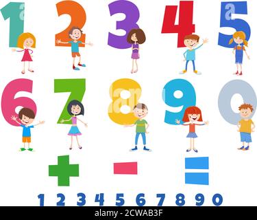 Cartoon Illustration of Educational Numbers Set from One to Nine with Happy Children Characters Stock Vector