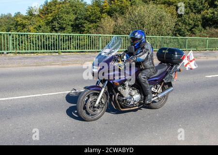 Diversion 900,  Yamaha XJ900S Diversion Motorbike rider; two wheeled transport, motorcycles, vehicle, roads, motorbikes, bike riders motoring in Chorley, UK Stock Photo