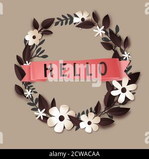 Hello floral wreath with flower and foliage vector Stock Vector