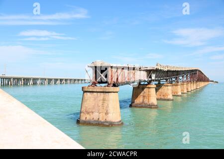 View of the old Seven Mile Bridge in the Keys, Florida, USA Stock Photo