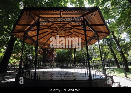 Cracow. Krakow. Poland. Planty park encircling the Old Town. A gazebo with the stage for the orchestra. Stock Photo