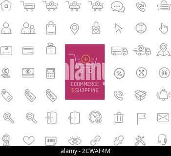 50 ecommerce and shopping thin line icons Stock Vector