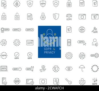 50 GDPR and privacy thin line icons Stock Vector