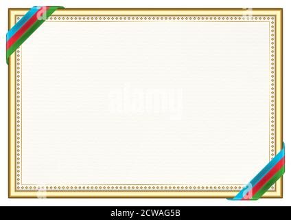 Horizontal  frame and border with Azerbaijan flag, template elements for your certificate and diploma. Vector. Stock Vector