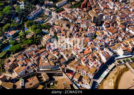 Aerial view of Tossa de Mar and the Medieval castle on the Costa Brava in Catalonia, Spain Stock Photo