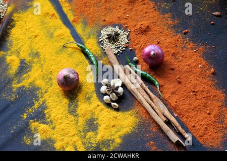 Various dried Indian spices on the table Stock Photo