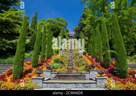 Italy Flower stairs and bed of flowers, Mainau Island, Baden-Württemberg, Germany, Europe Stock Photo