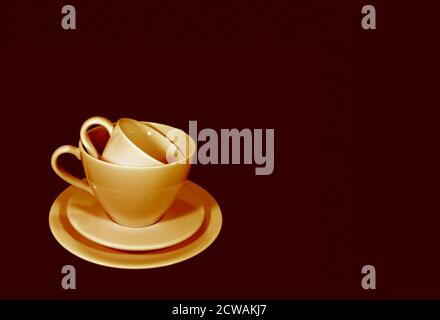 Pop art style brown color tone stack of two different size of coffee cup sets Stock Photo