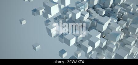 3D rendering of white cubes floating in space Stock Photo