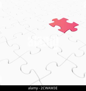 White 3D puzzle with one different color highlighted piece - step out of line, difference, solution Stock Vector