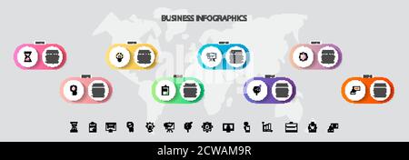 Vector infographic template circles for eight icons, diagram, graph, presentation. Business concept with 8 options. For content, flowchart, steps Stock Vector