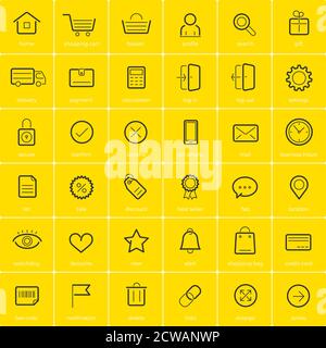 Ecommerce icons on yellow background Stock Vector