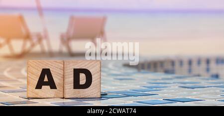Text word Ad on wooden cubes. Marketing advertising business concept Stock Photo