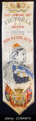 Queen Victoria of the United Kingdom (1819-1901), Diamond Jubilee bookmark celebrating 60 years of reign (1837-1897), fabric by Thomas Stevens, 1887 Stock Photo