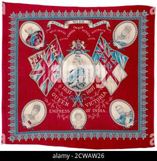 Queen Victoria of the United Kingdom (1819-1901) Diamond Jubilee Handkerchief celebrating 60 years of reign (1837-1897), fabric by unknown artist, circa 1897 Stock Photo