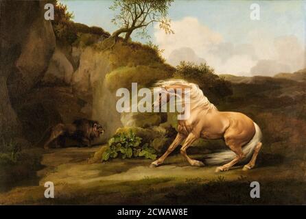 Horse frightened by a Lion, painting by George Stubbs, 1762-1768 Stock Photo