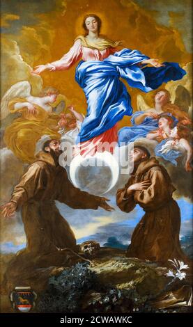 The Immaculate Conception with Saint Francis of Assisi and Saint Anthony of Padua, painting by Giovanni Benedetto Castiglione, 1649-1650 Stock Photo