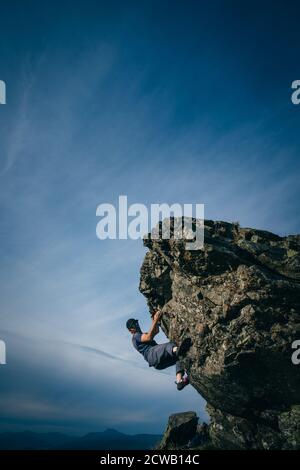 The Whangie, Scotland. Rock Climbing. Stock Photo