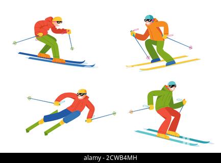 People doing winter sports in flat vector style. Stock Vector