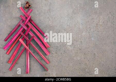 Creative christmas tree made from chard stalks isolated on old metal brown background Stock Photo