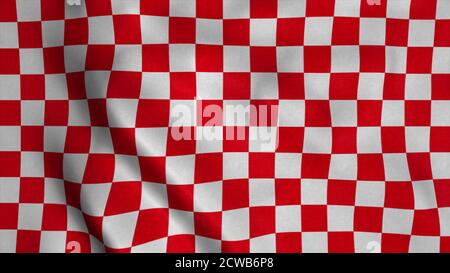 Red Checkered Racing flag. Racing Chequered Flag Waving in Wind. 3d illustration Stock Photo