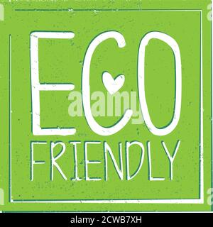 square green grungy eco friendly sticker or label with heart shape vector illustration Stock Vector