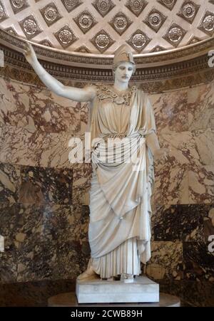 An Athena of Velletri - a classical marble statue of Athena, wearing a helmet. Stock Photo