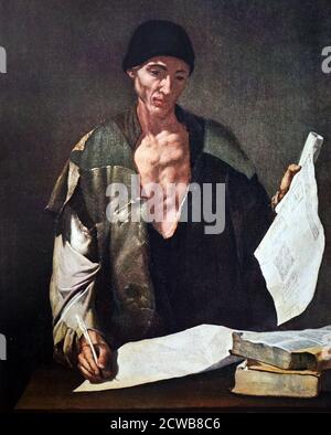 Painting titled 'Archimedes' by Jusepe de Ribera (1591-1652) a Spanish Tenebrist painter and printmaker. Stock Photo