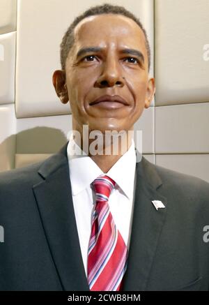 Waxwork depicting Barack Obama. Barack Hussein Obama II (1961-) an American attorney and politician who served as the 44th president of the United States.