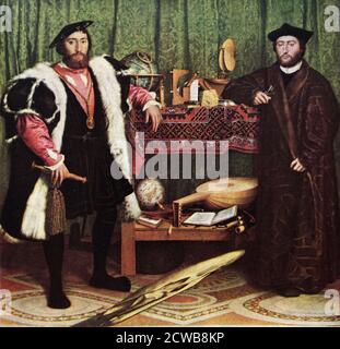 Painting titled 'The Ambassadors' by Hans Holbein the Younger. Hans Holbein the Younger (1497-1543) a German painter and printmaker. Stock Photo